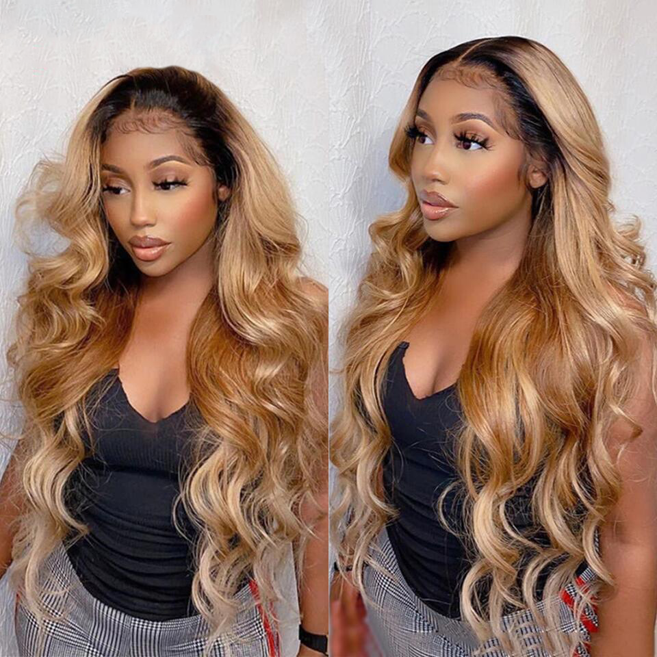 Human Hair Transparent 13X4 Lace Wig With Baby Hair  Highlight Lace Front Wig Virgin Glueless Ombre Piano Color Lace Wigs