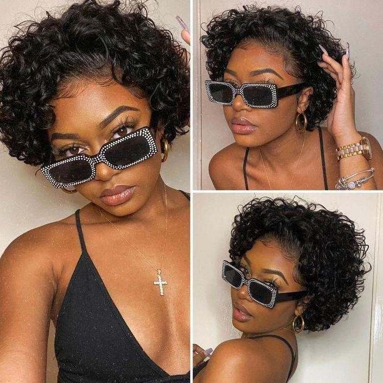 Cheap Deep  Short Curly Human Hair Wig Bob Pixie Cut Lace Wig  Human Hair For Black Women Brazilian Hair Wigirl Dee