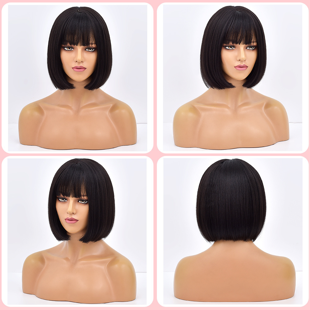 Short Bob Wigs With Bangs Human Hair wigs For Black Women Straight  100% Brazilian Virgin Hair Glueless Machine Made Wig Nat