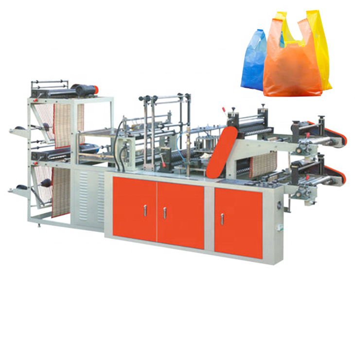 High Speed Automatic Four Lines Plastic Shopping Bag T-shirt Polythene Bag Making Machine