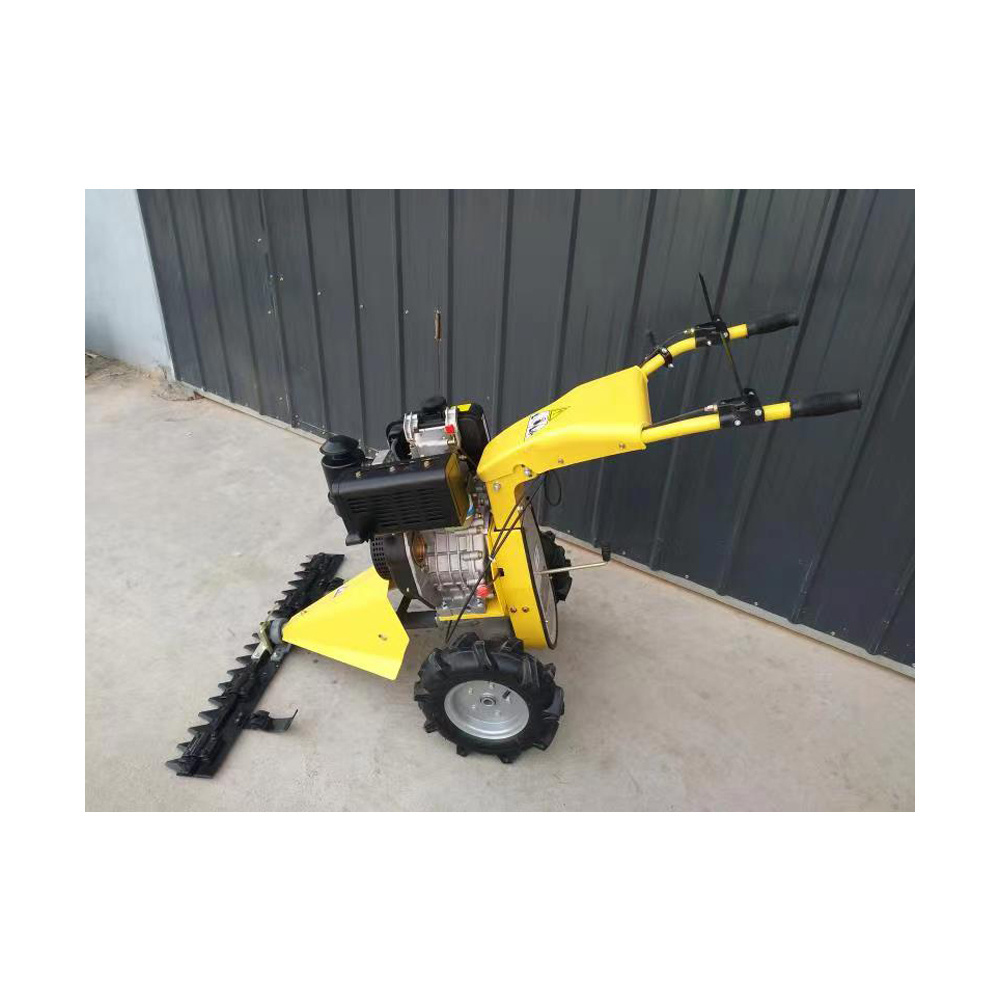 Hand handled agricultural walk behind lawn garden push scythe mower grass machine gasoline/diesel mini tiller scythe mower