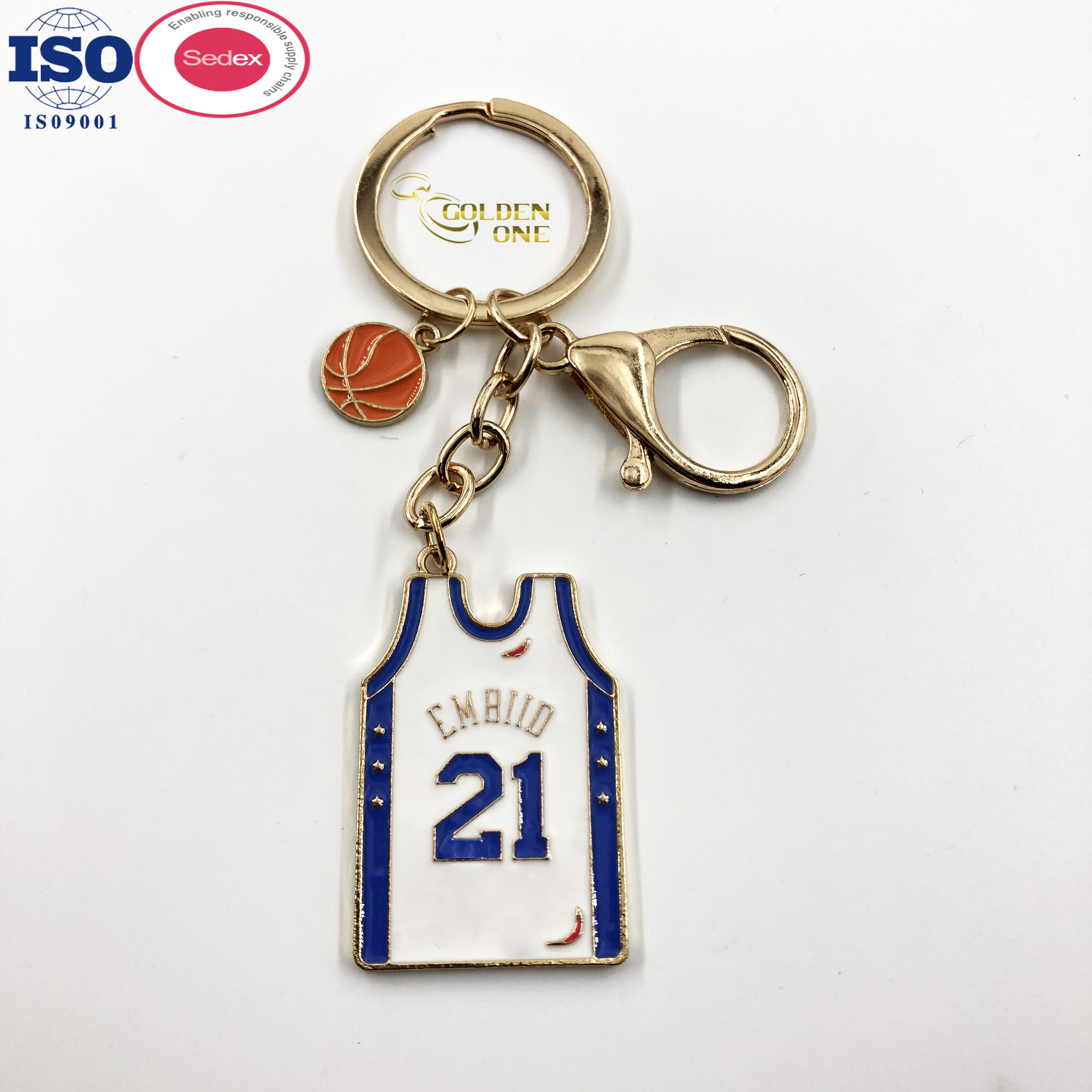 High Quality Custom Sports Physical Promotion Gift Metal Basketball Game Number 24 Basketball Star Jersey Vest Shape Keychain