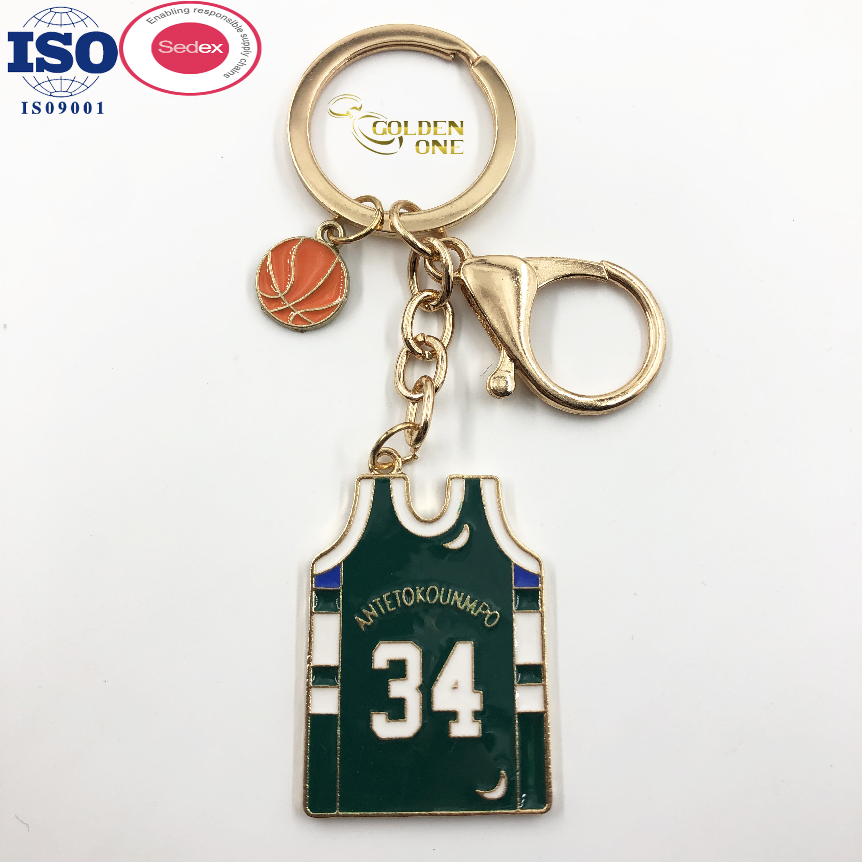 High Quality Custom Sports Physical Promotion Gift Metal Basketball Game Number 24 Basketball Star Jersey Vest Shape Keychain