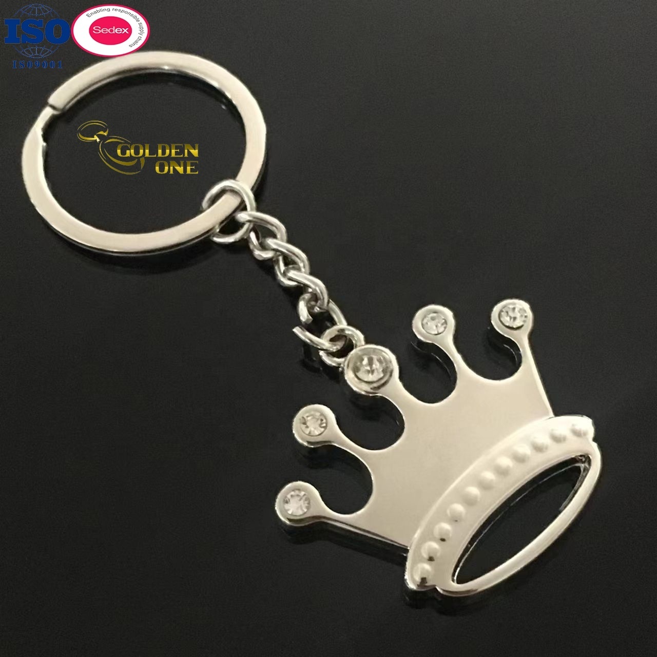 Popular Selling  Design Your Own Key Chain Shaped Keyring Lovely Fake Diamond Shiny Nickel Crown custom keychain manufacturer