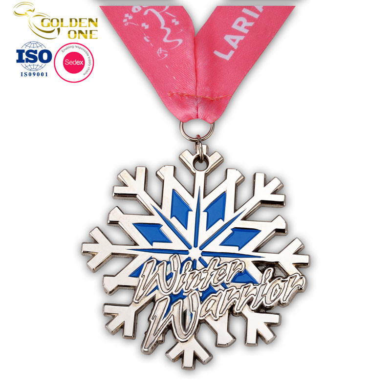 Wholesale Custom Medals Cheap Blank Zinc Alloy Marathon Run Snowflake Shape Sports Soft Enamel Medal With Ribbon