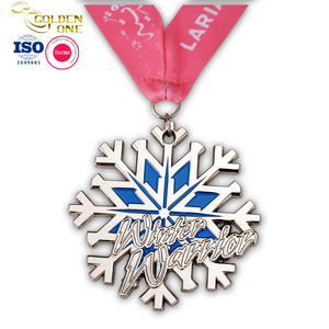 Wholesale Custom Medals Cheap Blank Zinc Alloy Marathon Run Snowflake Shape Sports Soft Enamel Medal With Ribbon