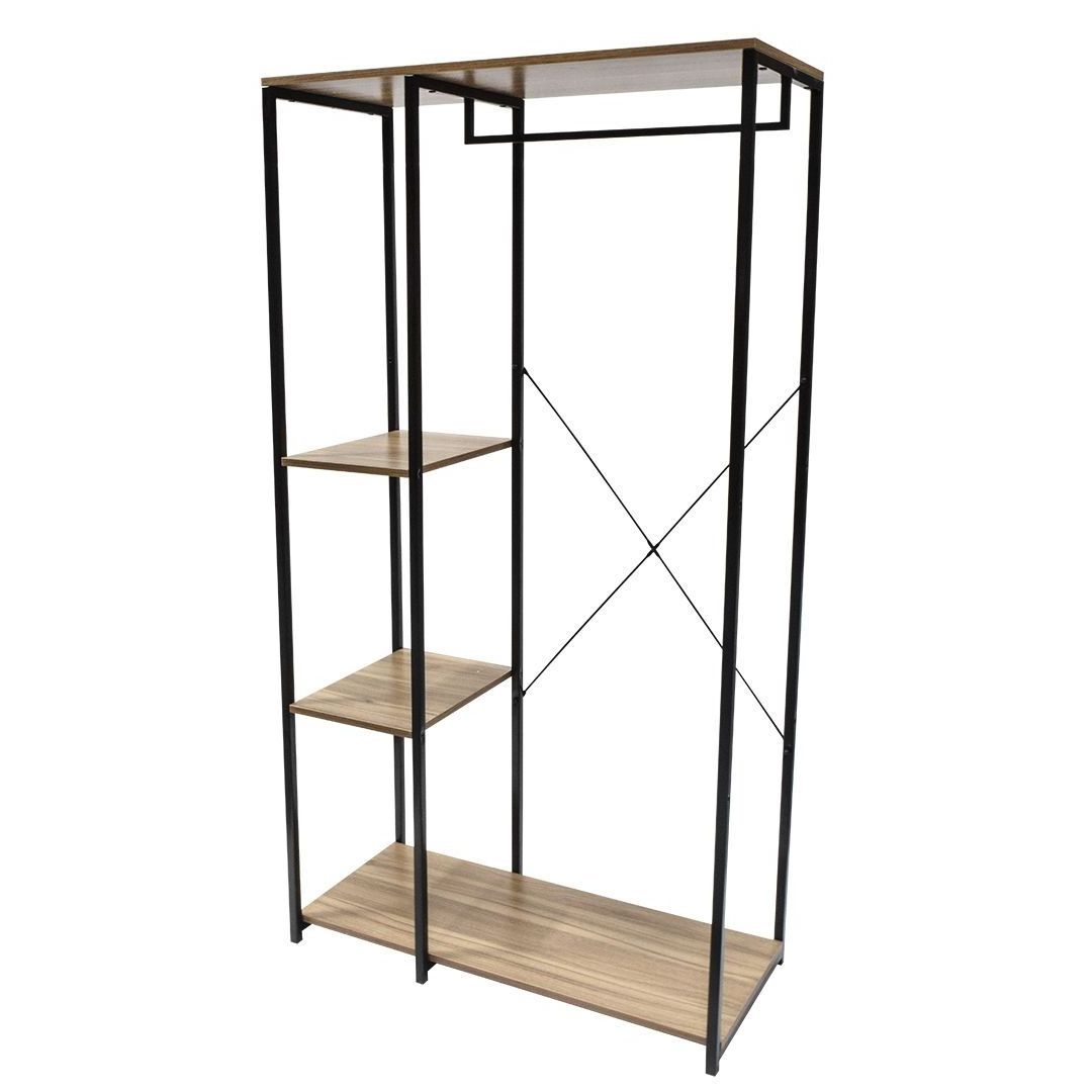 Industrial Shoe Coat Rack Clothing Racks Hanging Clothes Heavy Duty Garment Coat Shoes Rack with Wood Shelf for Bedroom Entryway