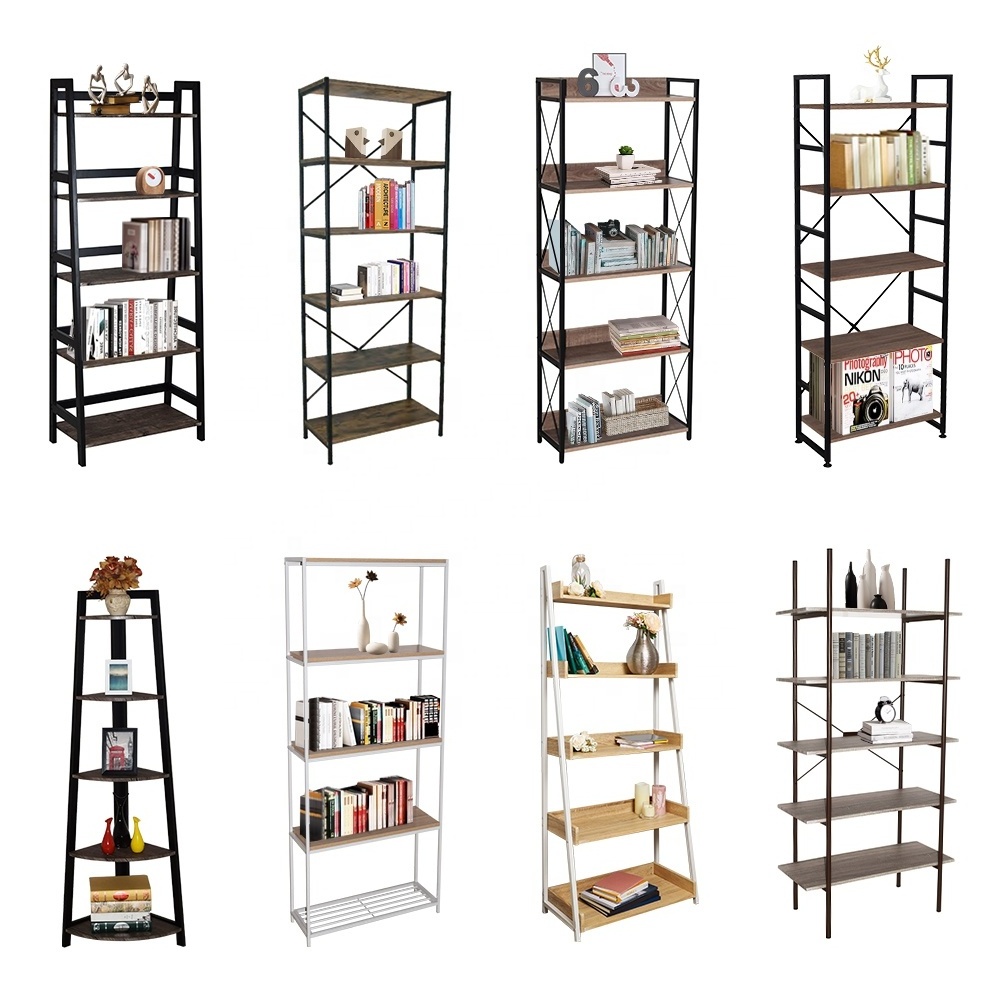 Customizable OEM ODM 2 3 4 5 6 tier Decorative Shelf Book Display Stand Book Shelf Open Wood Bookcase Wooden and Metal Shelves