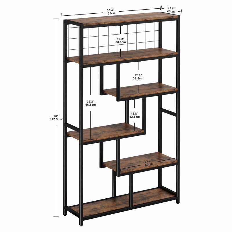 Modern Style Metal Wooden Tall Book 6-Shelf Display Storage Furniture Book Shelf Bookshelf Bookcase