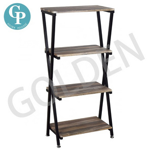 4-tier Storage Open Rack Book Shelf in Living Room Wood Look Bookshelf Accent Furniture Shoes Display Metal Frame Bookcase