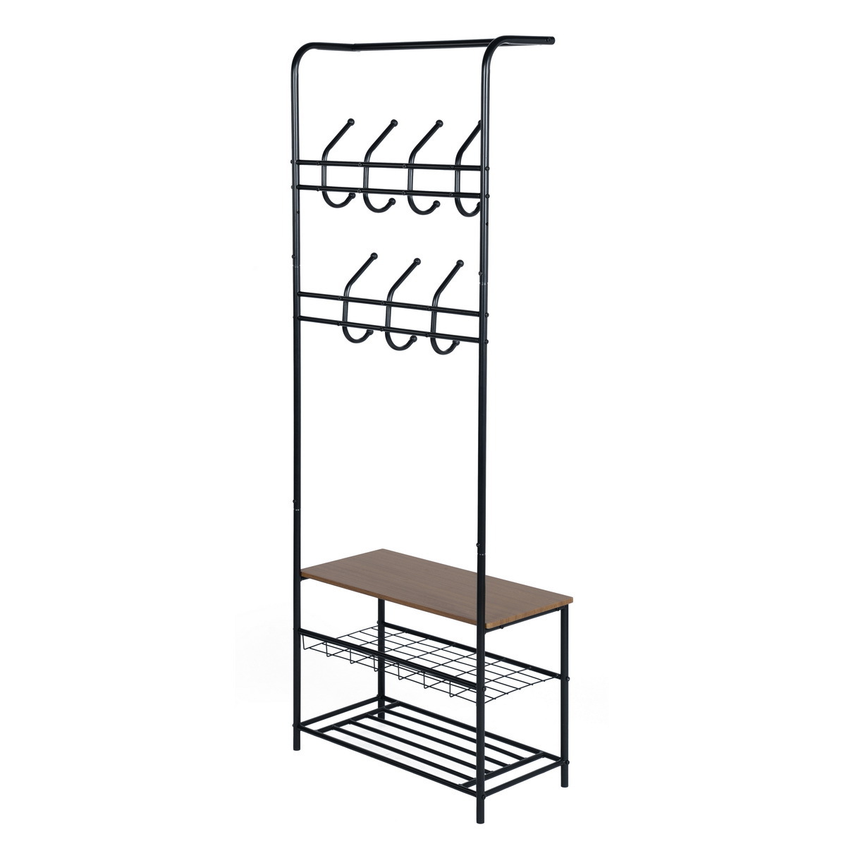 New Design Custom Shoe Rack Metal Unit Stand Shoe Shelf Wooden Racks Shoe with Coat Hanger Clothing Rack