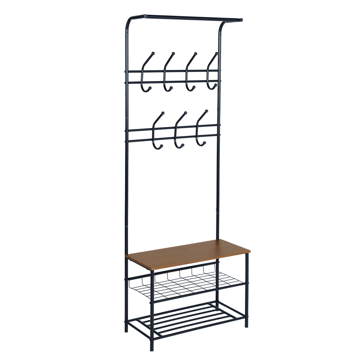 New Design Custom Shoe Rack Metal Unit Stand Shoe Shelf Wooden Racks Shoe with Coat Hanger Clothing Rack