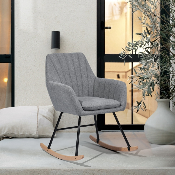 Modern living room furniture luxury nordic grey velvet hotel accent lounge chair wooden armchair rocking chair sofa for adults