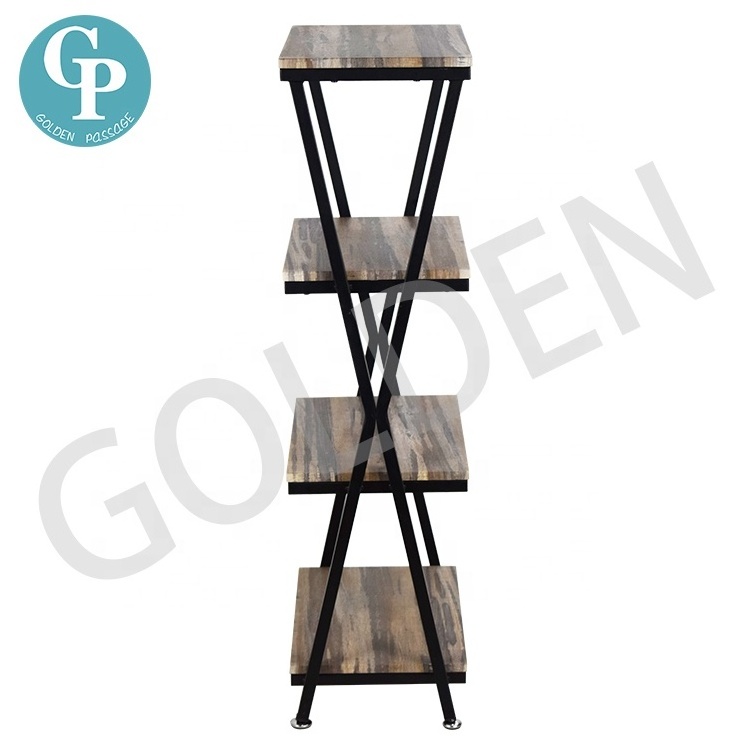 4-tier Storage Open Rack Book Shelf in Living Room Wood Look Bookshelf Accent Furniture Shoes Display Metal Frame Bookcase