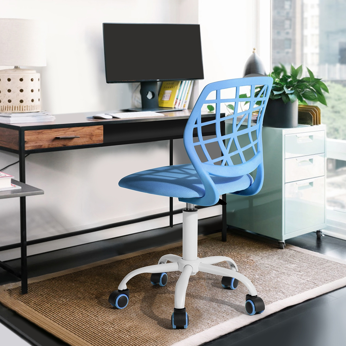 Armless Mesh Ergonomic Desk Chair Swivel Task Mid Back Children Chair Home office Small Spaces Computer Ergonomic Kid's Chair