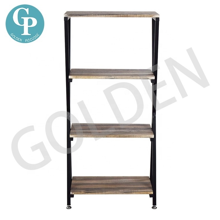 4-tier Storage Open Rack Book Shelf in Living Room Wood Look Bookshelf Accent Furniture Shoes Display Metal Frame Bookcase