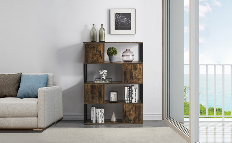 Living Room Home Office Kitchen Rustic Book Shelves 5 Shelf for Storage Cabinet 5 Tier Narrow Bookshelf  Bookcases