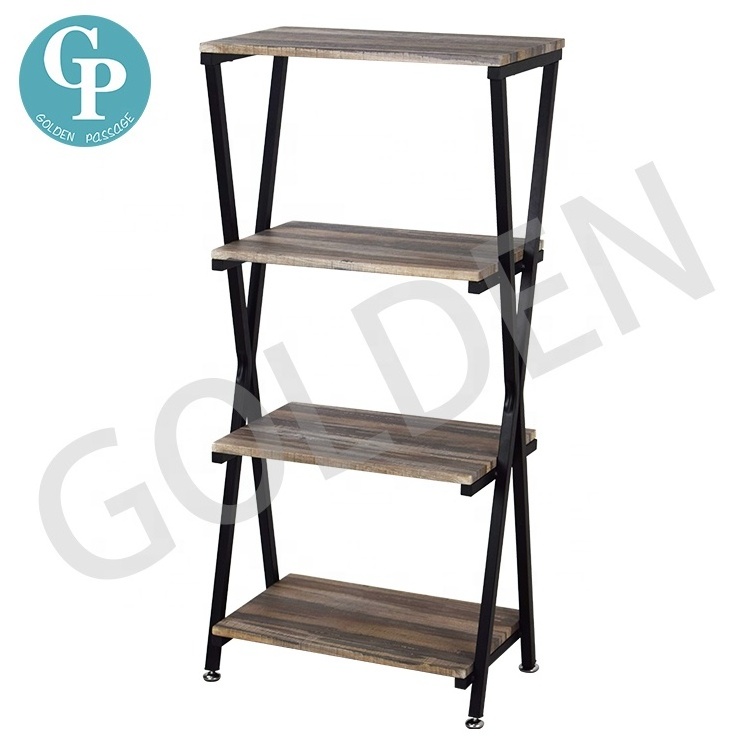 4-tier Storage Open Rack Book Shelf in Living Room Wood Look Bookshelf Accent Furniture Shoes Display Metal Frame Bookcase