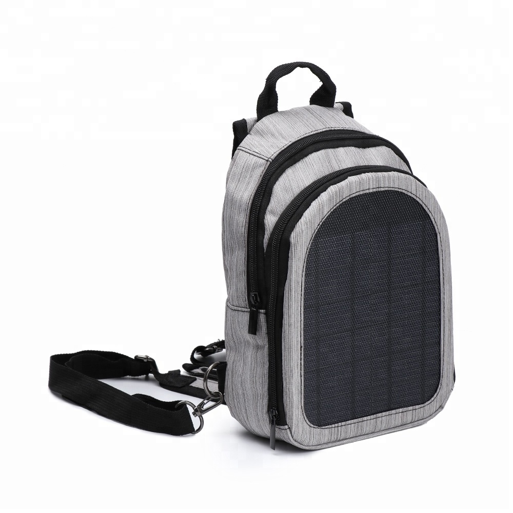 Custom New Design Power Supply Solar Panel Travel Nylon Bag Storage Charger Solar powered rechargeable backpack