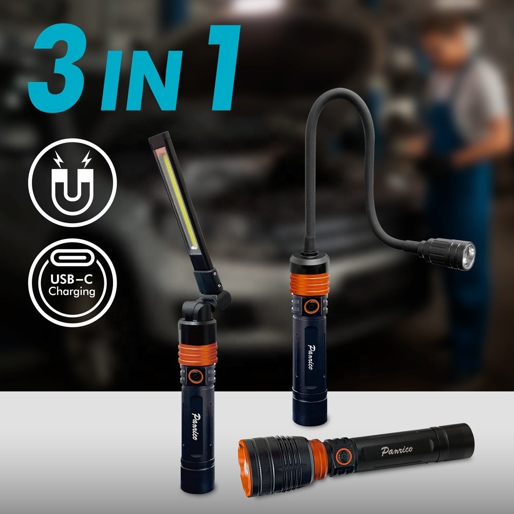 3 in 1 Quick connect LED Rechargeable LED Work Light Flashlight Flexible Gooseneck Light Kit with Magnetic Base