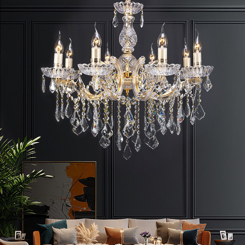 Small Candle Style Traditional Chandelier Cheap Lighting Classic Home Decor Acrylic Gold Crystal Living Room Bedroom Chandelier