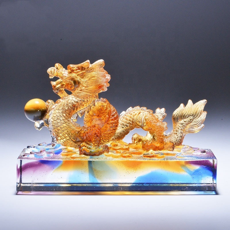 Wholesale Crystal 12 Zodiacs Animals Statue Art Decorative Chinese Dragon Liuli Coloured Glaze Crafts