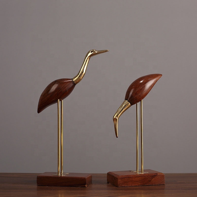 Brass Wood Sculpture Bird Copper Crafts Home Desktop Bird Ornaments Gifts Animal  Metal Decoration