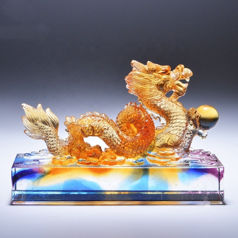 Wholesale Crystal 12 Zodiacs Animals Statue Art Decorative Chinese Dragon Liuli Coloured Glaze Crafts