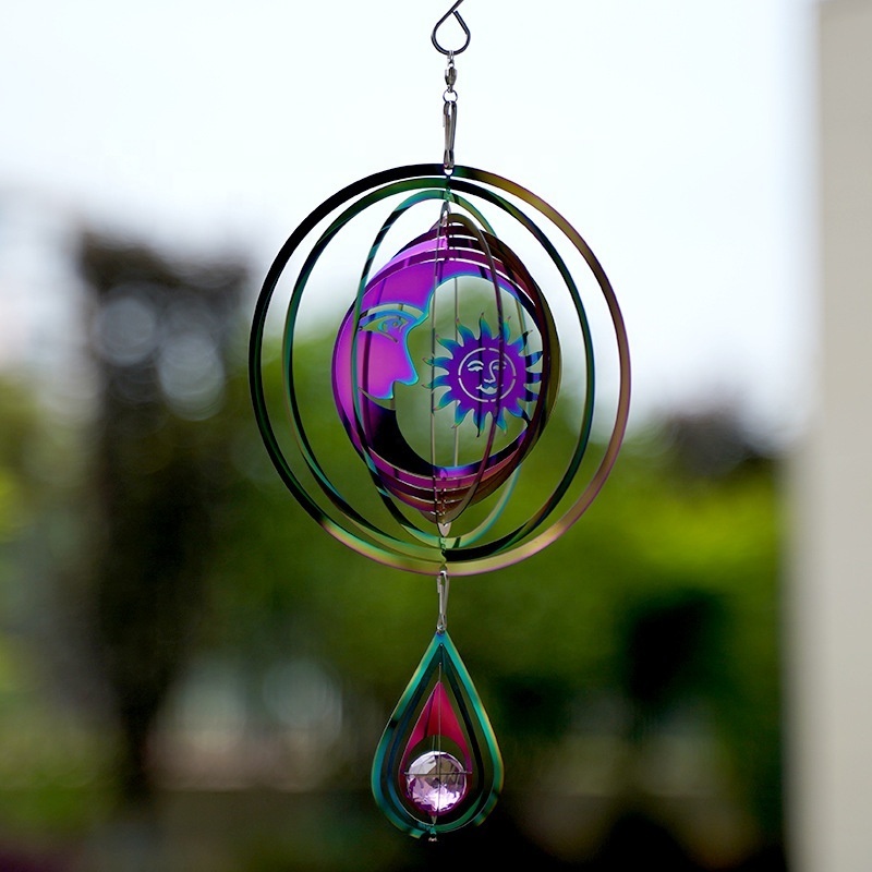 2023 Tree Of Life Metal Hanging Wind Catcher Stainless Steel Rotating Tail Spinner Crystal Ball Pendant