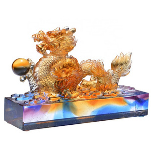 Wholesale Crystal 12 Zodiacs Animals Statue Art Decorative Chinese Dragon Liuli Coloured Glaze Crafts