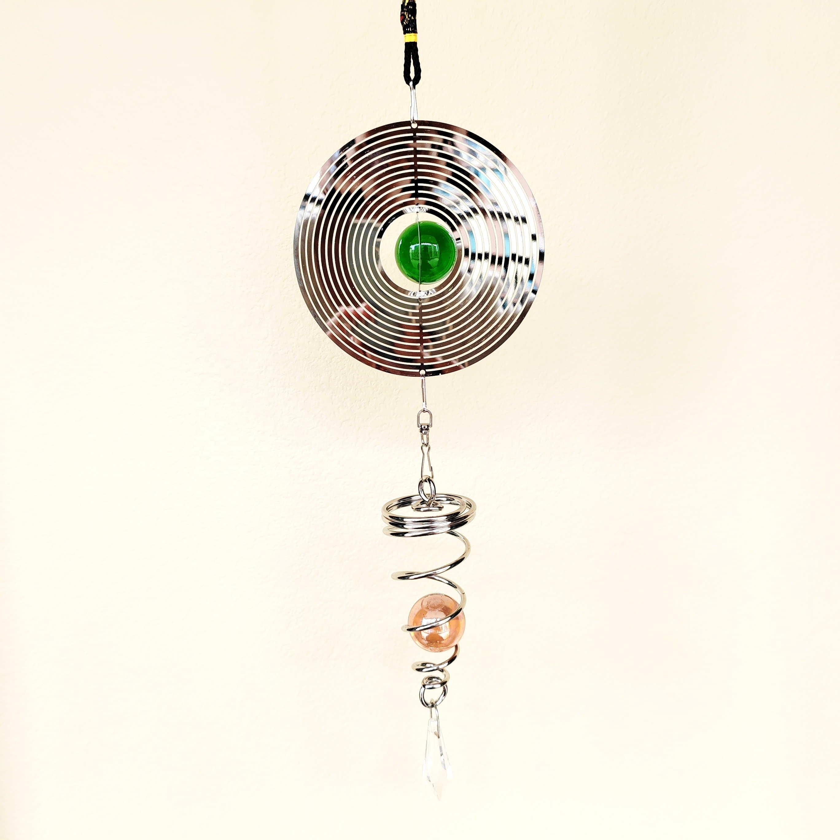 2023 New Metal Crafts 3D Stainless Steel Rotating Crystal Ball Pendant Wind Spinner Metal Wind Bell Chime For Garden Decor