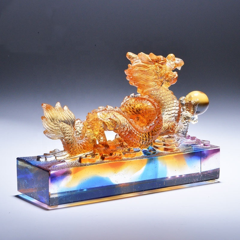 Wholesale Crystal 12 Zodiacs Animals Statue Art Decorative Chinese Dragon Liuli Coloured Glaze Crafts