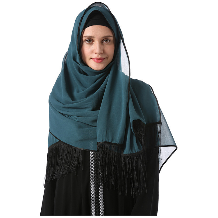 supplier wholesale custom ladies stylish muslim head foulard scarf chiffon tassel other hijab ethnic scarves & shawls for women