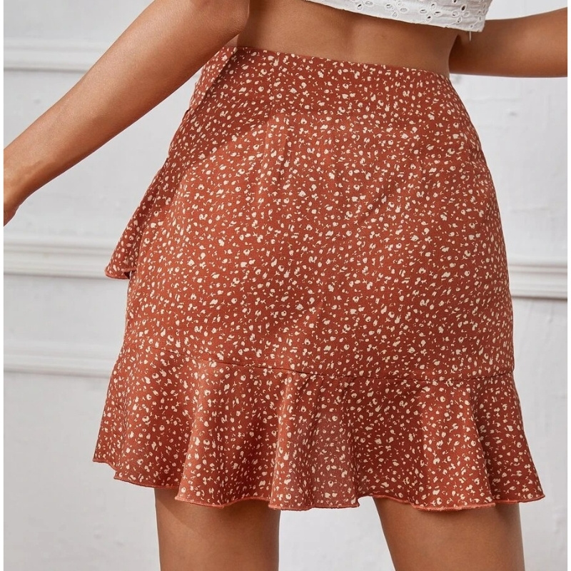 faldas  2023 new custom  summer ladies casual Asymmetric floral print pleated Elegant chiffon mini Skirt for women