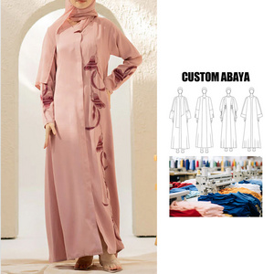 Islamic clothing custom eid embroidery dubai muslim dress abaya hijab 2 pieces set wholesale embellished powder pink abaya set