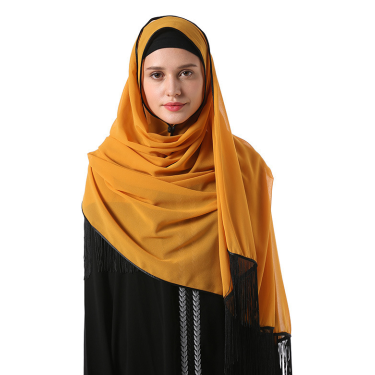 supplier wholesale custom ladies stylish muslim head foulard scarf chiffon tassel other hijab ethnic scarves & shawls for women