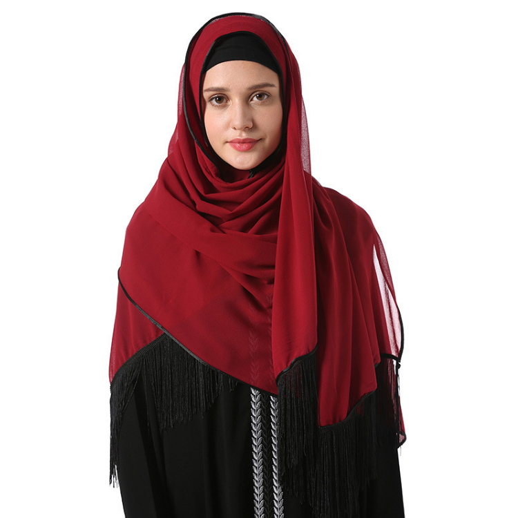 supplier wholesale custom ladies stylish muslim head foulard scarf chiffon tassel other hijab ethnic scarves & shawls for women