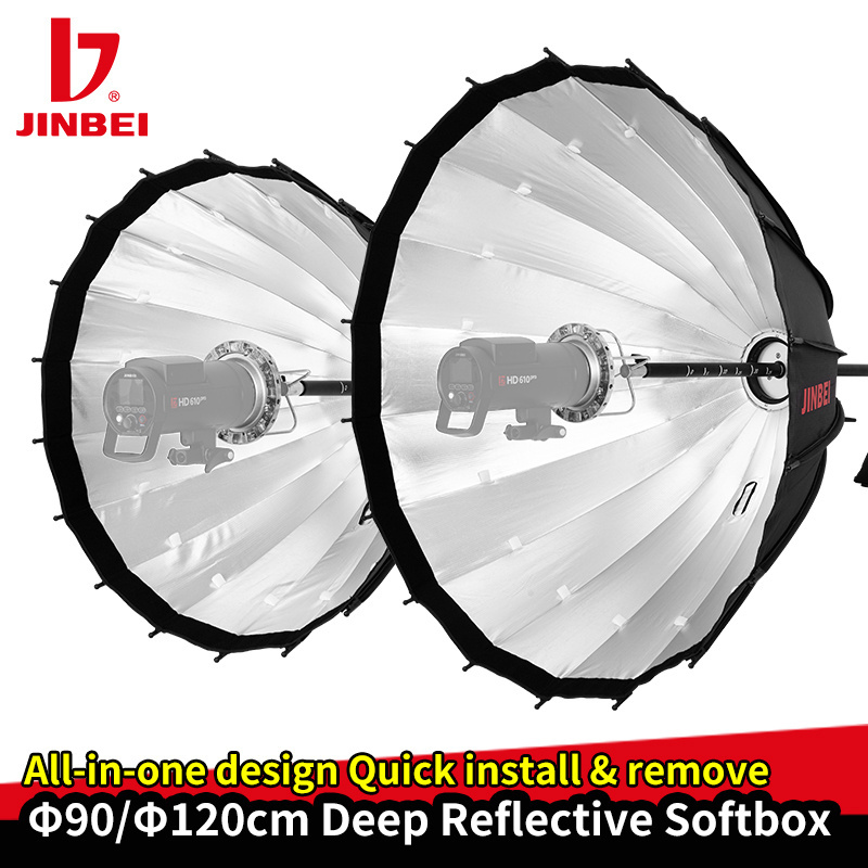 JINBEI 120cm Deep Reflective Parabolic Speedlite Soft box Photography Bowens Mount Umbrella Soft Box With Bag Diffuser Grid