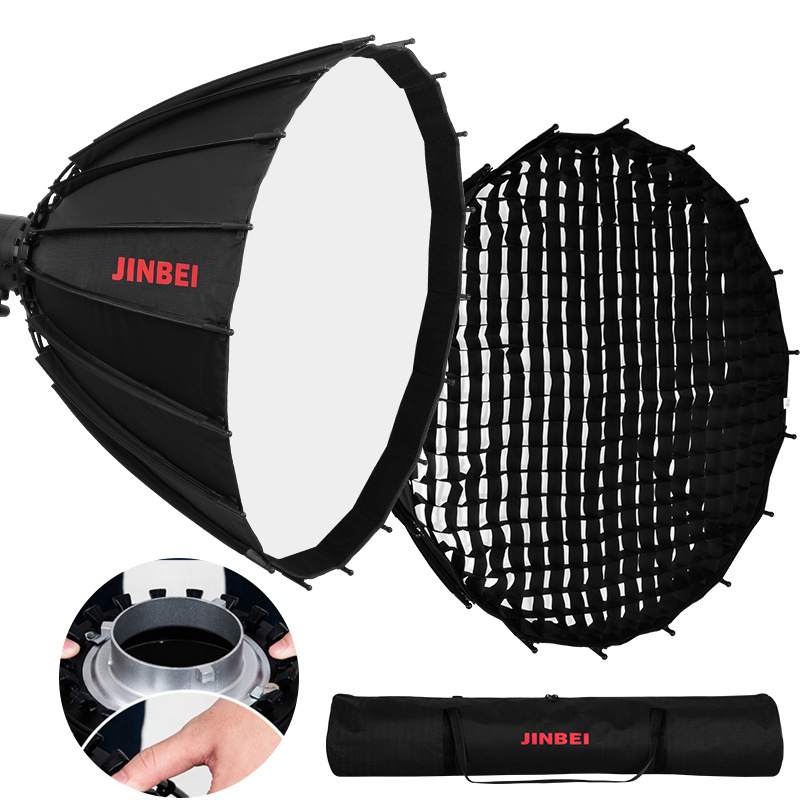 JINBEI 120cm Deep Reflective Parabolic Speedlite Soft box Photography Bowens Mount Umbrella Soft Box With Bag Diffuser Grid