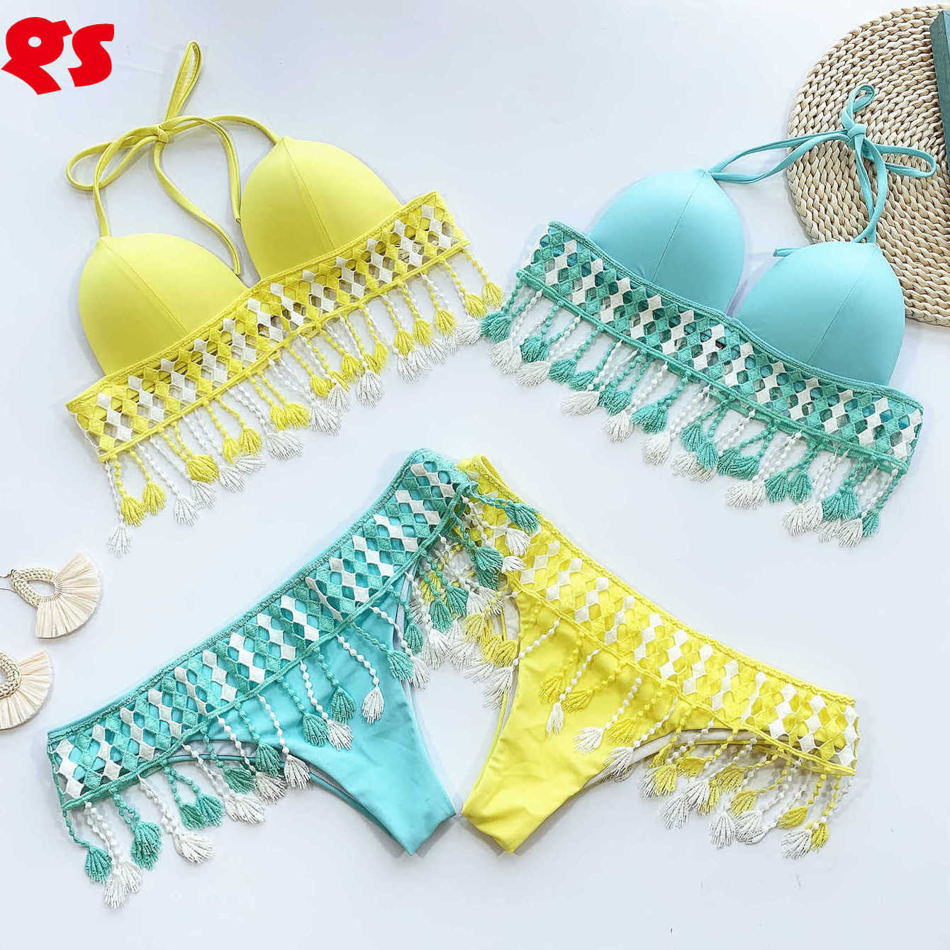 Sexy Tube Top Swimsuit Holiday Leisure Beach Swimsuit Tassel Bikini Women Tassel Africa Prints Bikinis velvet bikini