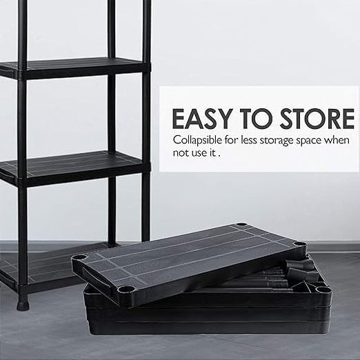 4 Tier Heavy Duty Black Plastic Garage Storage Shelving 60cm Wide Shelves Shed Shelf Unit Home Office Pantry Workshop Racking