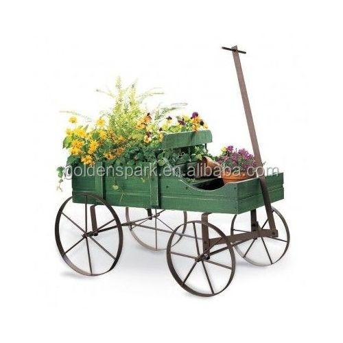 Wood Wagon Wheel Decorative Planter Bed Garden Flower Pot Cart Rustic Outdoor