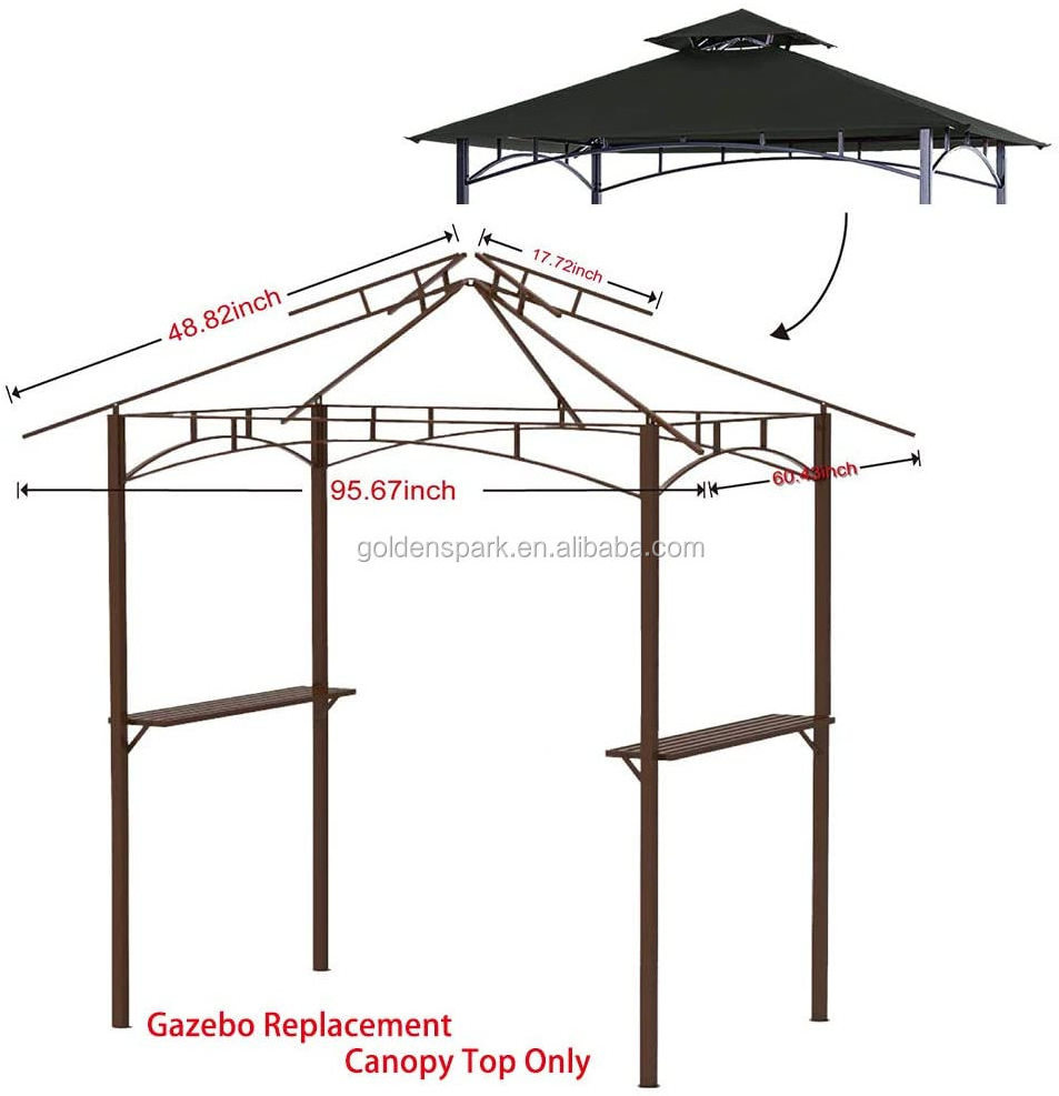 5FT x 8FT Double Tiered Replacement Canopy Grill BBQ Gazebo Roof Top Gazebo Replacement Canopy Roof (Grey)