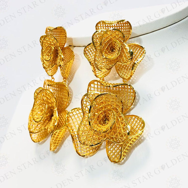 Golden Star Jewelry Original Design Yellow Golden Brass Big Style Gold Plated Earrings Women