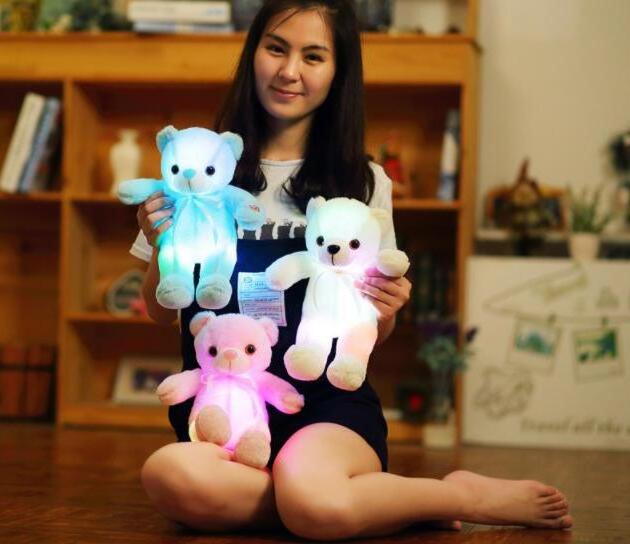 Hot Sell Creative Light Up LED Colorful Glowing 30CM Teddy Bear Stuffed Animal Plush Toy Christmas Gift