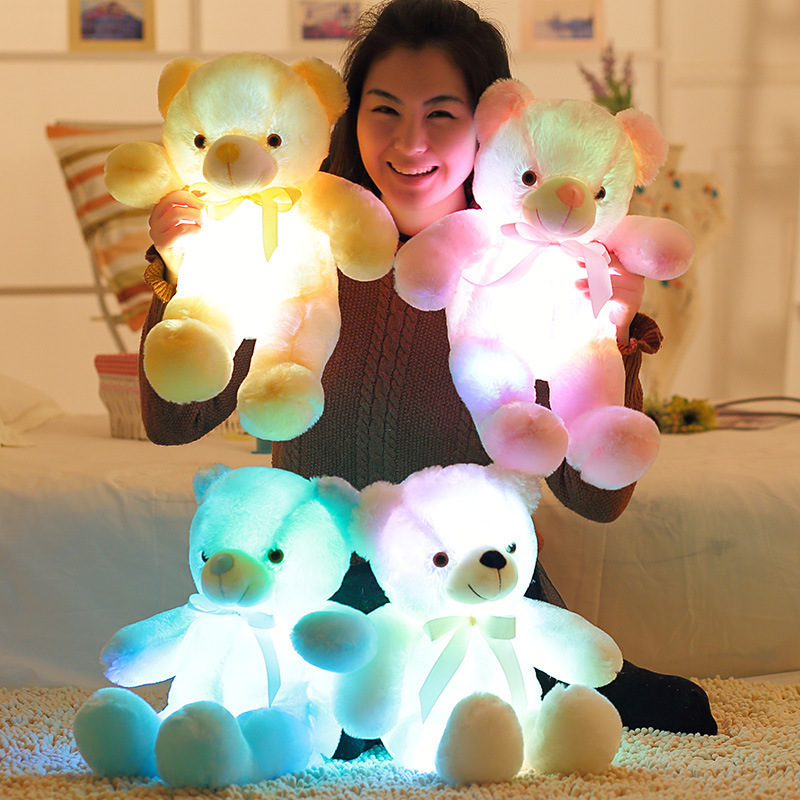 Hot Sell Creative Light Up LED Colorful Glowing 30CM Teddy Bear Stuffed Animal Plush Toy Christmas Gift