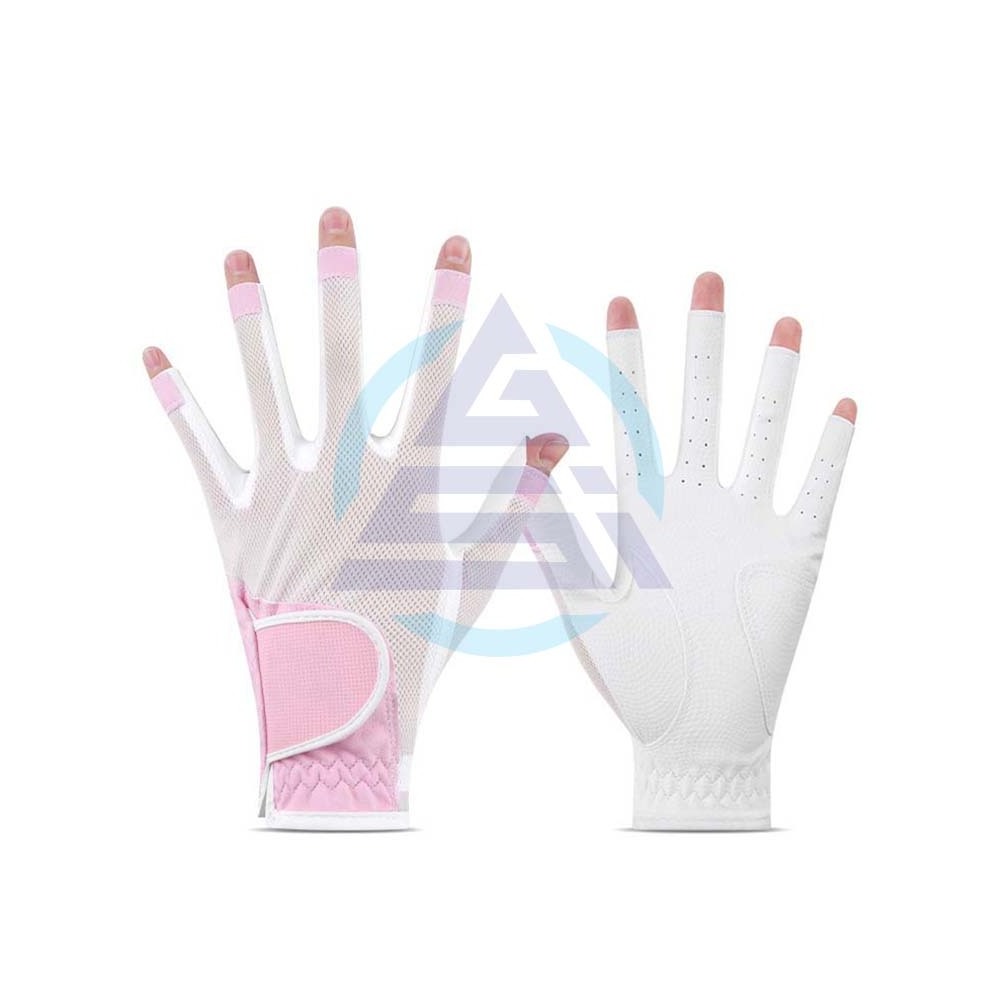 1 pair Women's Fingerless Golf Gloves Palm Anti-Slip Texture PU Mesh Breathable Ladies Golf Glove