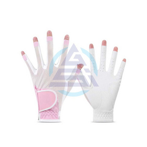 1 pair Women's Fingerless Golf Gloves Palm Anti-Slip Texture PU Mesh Breathable Ladies Golf Glove