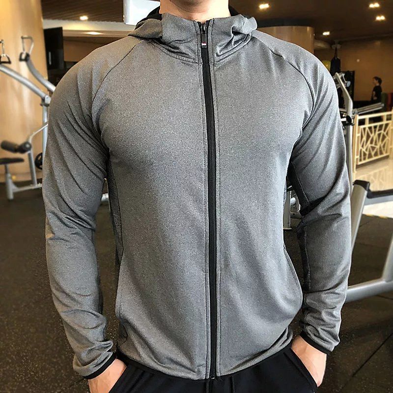 New Design Outdoor Zip up Running Jacket fitness men's quick drying slim Hoodies Jacket long sleeved hoodie training sportswear