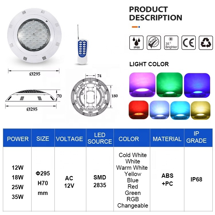 Tadpole Pool Lamp 12V Ac Wall Mounted Remote Control Color Changing Rgb Ip68 Underwater Waterproof Led Swimming Pool Lights